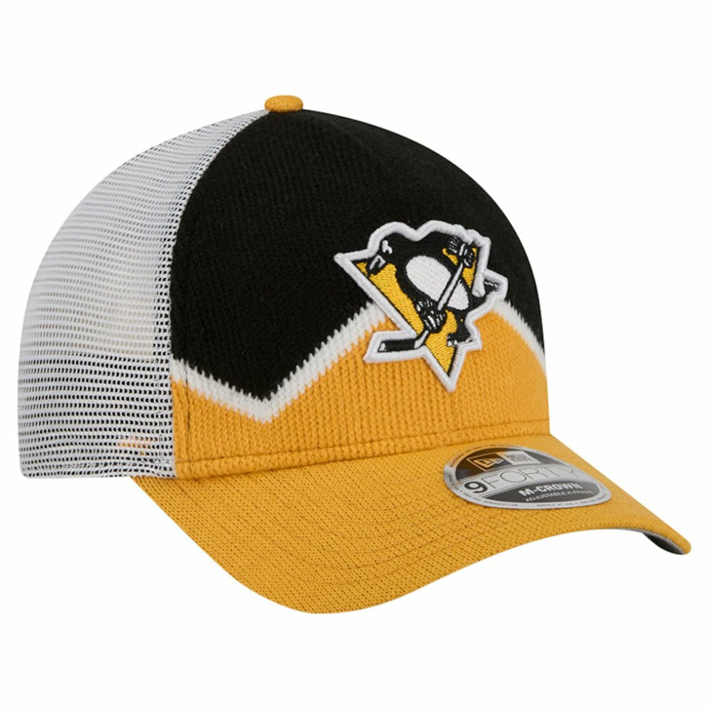 NHL Pittsburgh Penguins New Era Hockey Sock 9FORTY A-Frame M-Crown Adjustable Trucker Hat - Gold/Black
