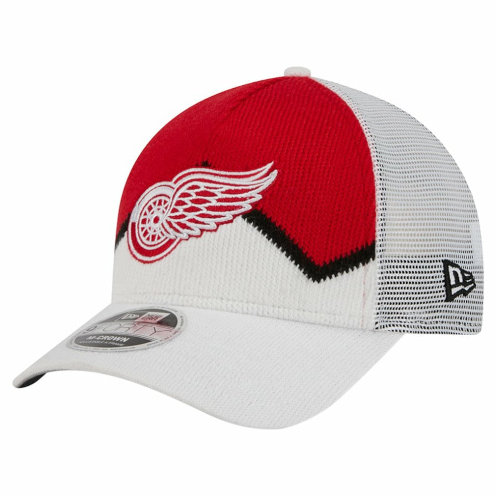 NHL Detroit Red Wings New Era Hockey Sock 9FORTY A-Frame M-Crown Adjustable Trucker Hat - White/Red