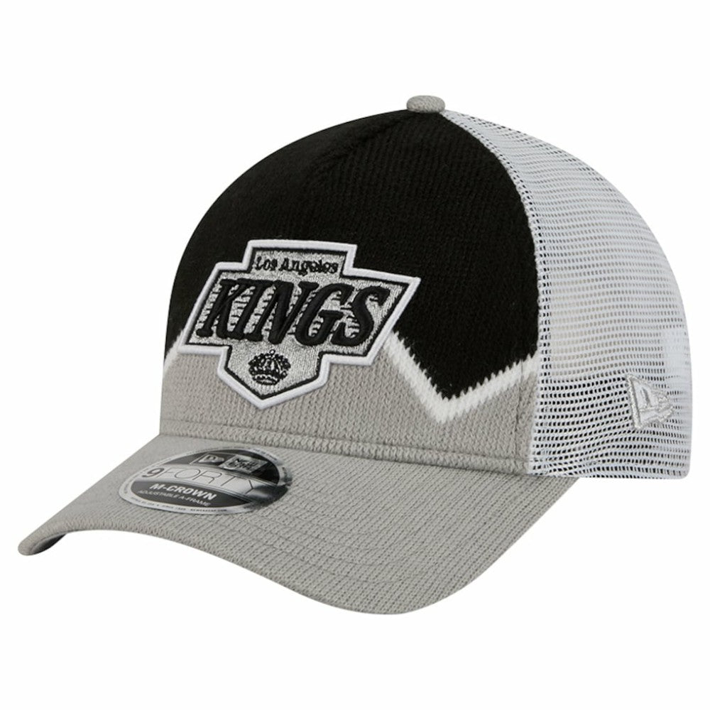 NHL Los Angeles Kings New Era Hockey Sock 9FORTY A-Frame M-Crown Adjustable Trucker Hat - Silver/Black