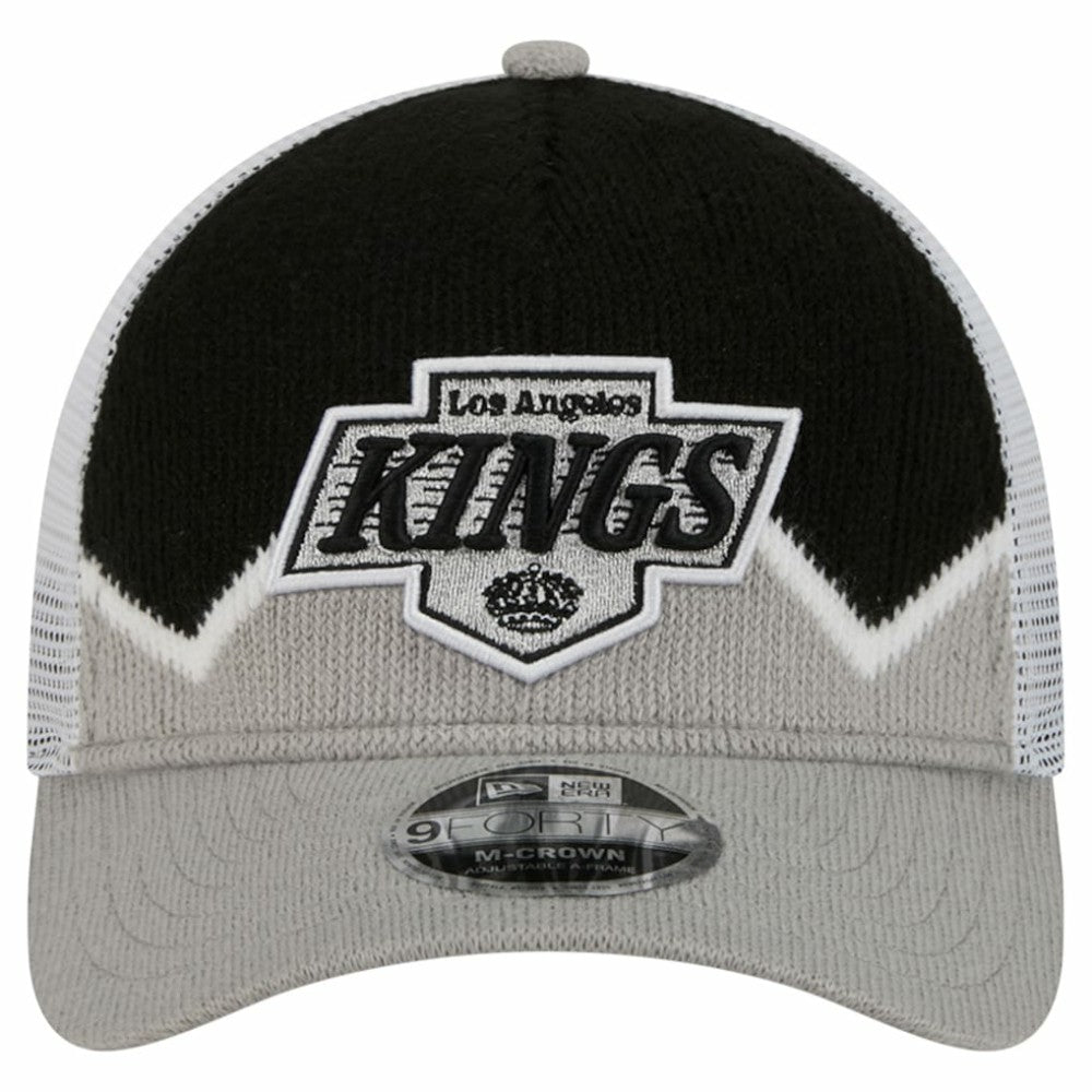 NHL Los Angeles Kings New Era Hockey Sock 9FORTY A-Frame M-Crown Adjustable Trucker Hat - Silver/Black