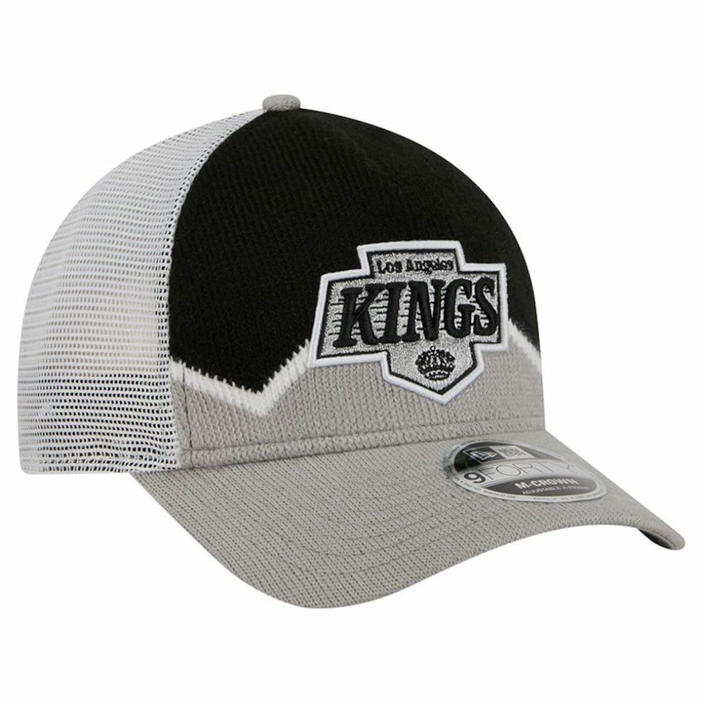 NHL Los Angeles Kings New Era Hockey Sock 9FORTY A-Frame M-Crown Adjustable Trucker Hat - Silver/Black