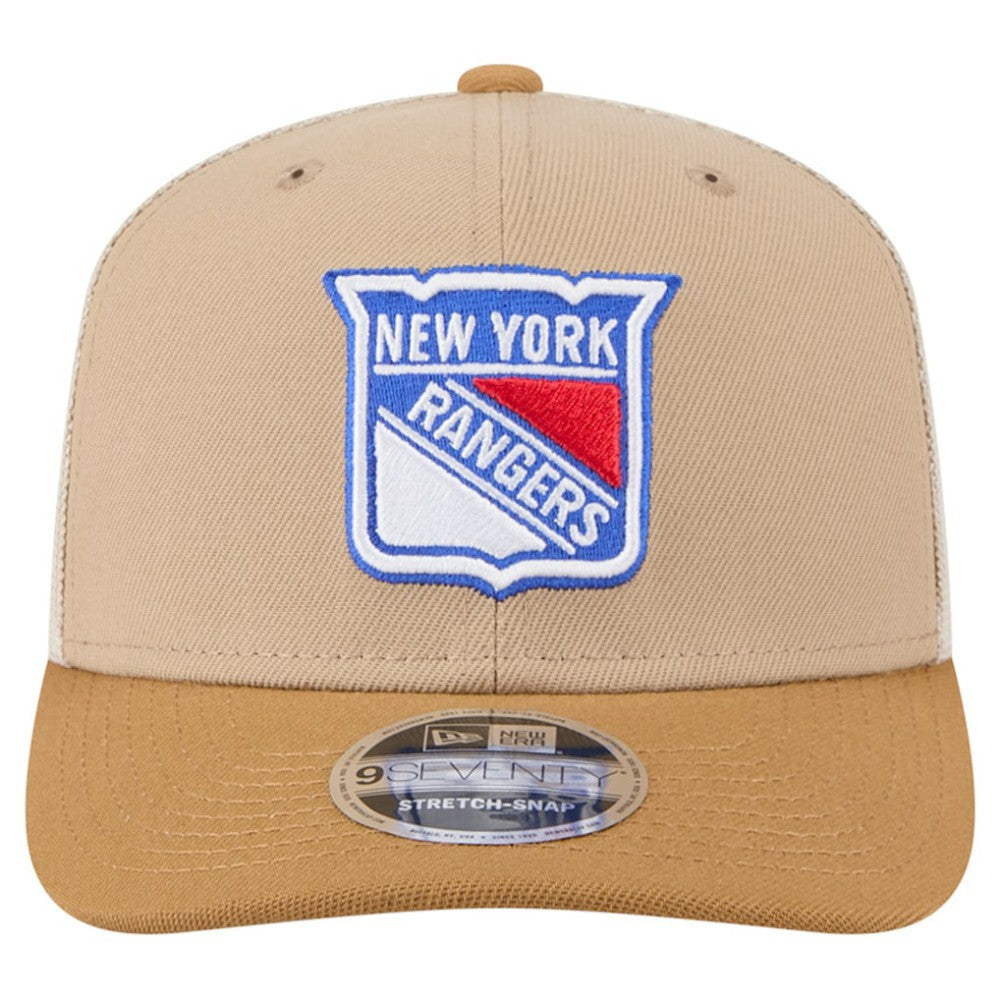 NHL New York Rangers New Era Two-Tone Trucker 9SEVENTY Stretch Snap Adjustable Hat - Tan/Light Brown