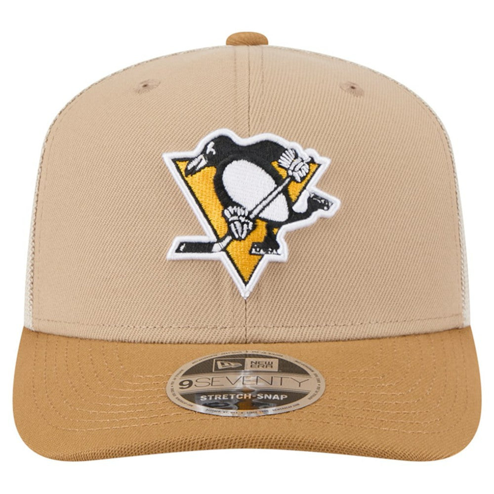 NHL Pittsburgh Penguins New Era Two-Tone Trucker 9SEVENTY Stretch Snap Adjustable Hat - Tan/Light Brown