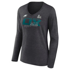 Philadelphia Eagles Women's Super Bowl LIX Quick Pass Long Sleeve V-Neck T-Shirt Heather Charcoal