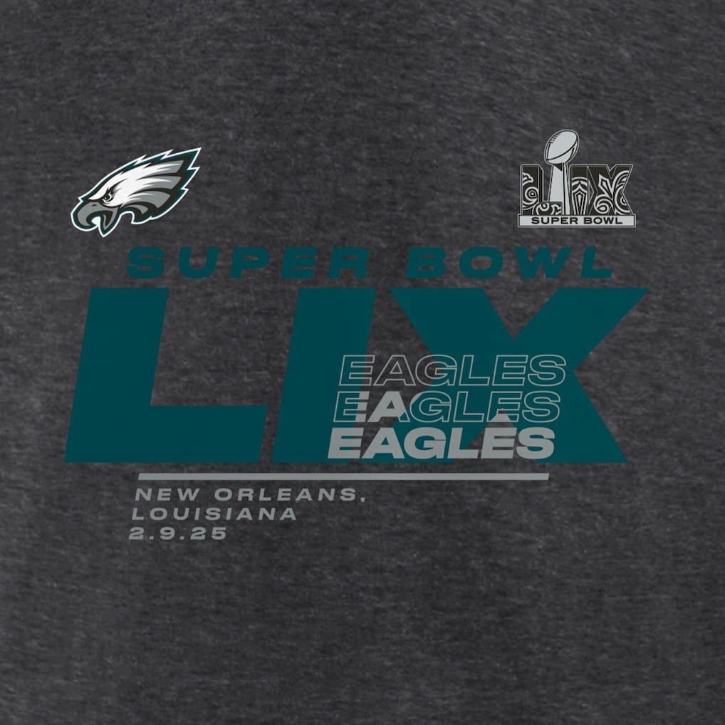 Philadelphia Eagles Women's Super Bowl LIX Quick Pass Long Sleeve V-Neck T-Shirt Heather Charcoal