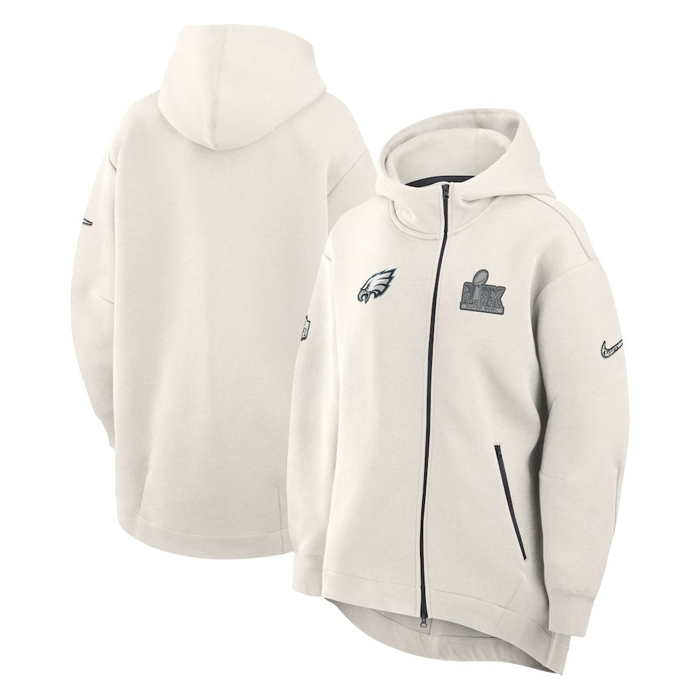 Philadelphia Eagles Women's Super Bowl LIX Opening Night Tech Fleece Full-Zip Hoodie Cream