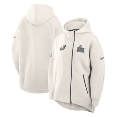 Philadelphia Eagles Women's Super Bowl LIX Opening Night Tech Fleece Full-Zip Hoodie Cream