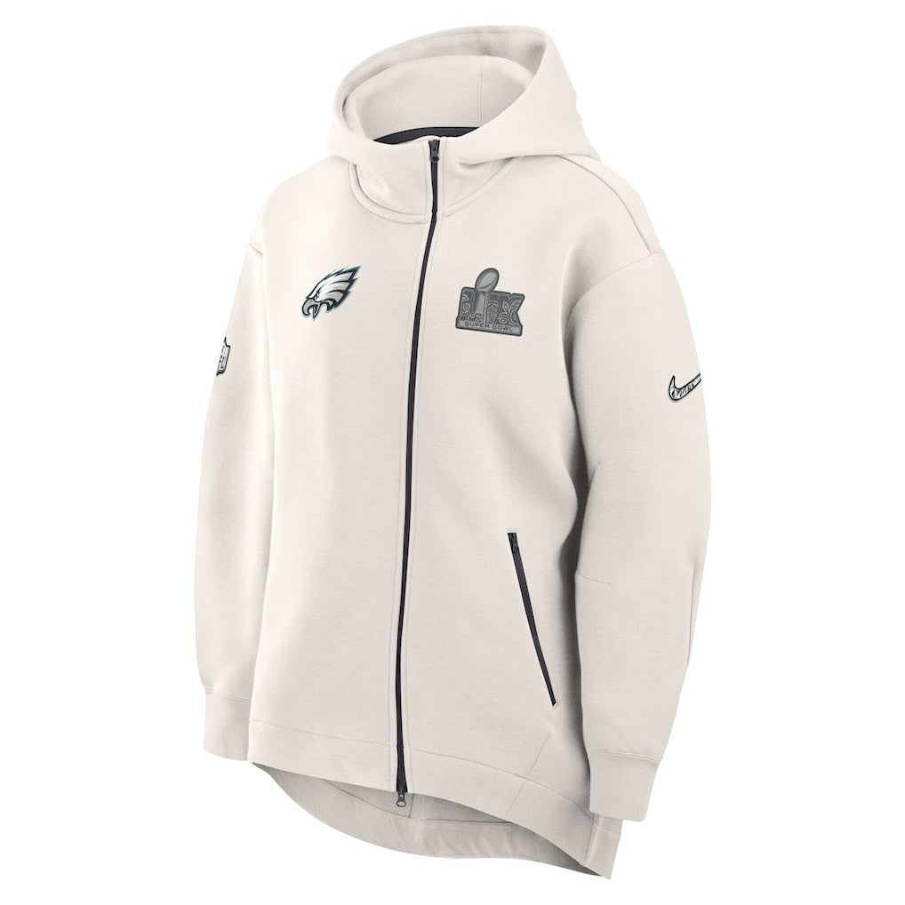 Philadelphia Eagles Women's Super Bowl LIX Opening Night Tech Fleece Full-Zip Hoodie Cream
