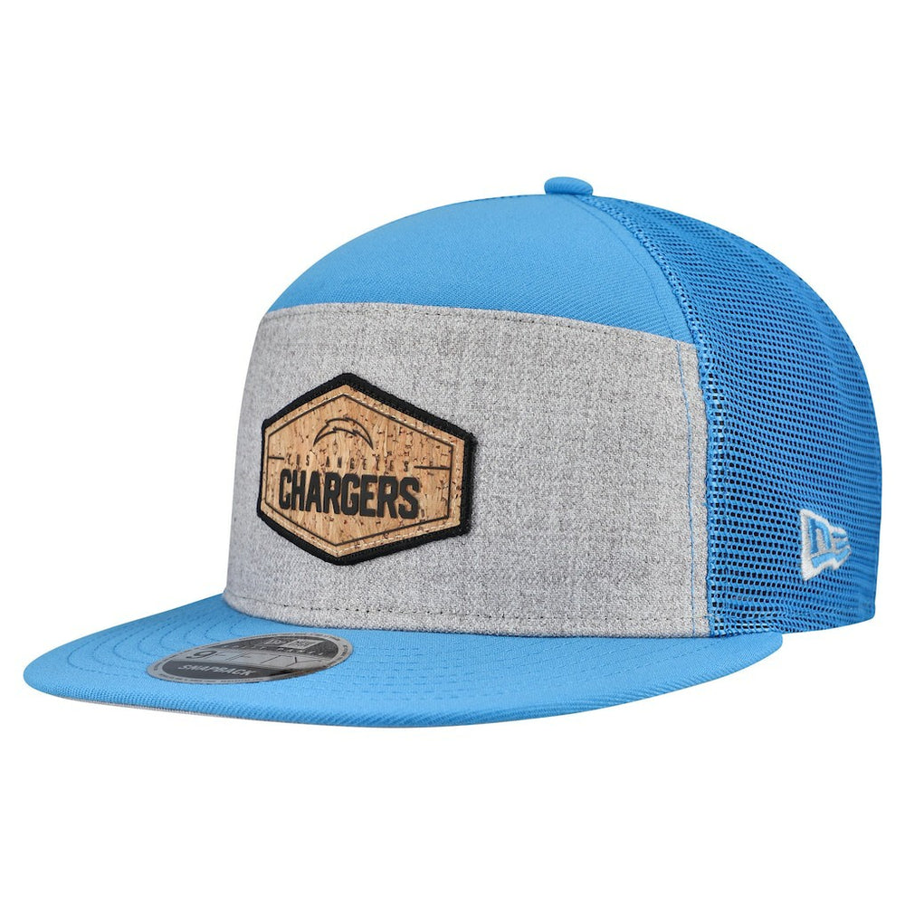 Los Angeles Chargers New Era Cork Split Panel 9FIFTY Trucker Snapback Hat Gray/Powder Blue
