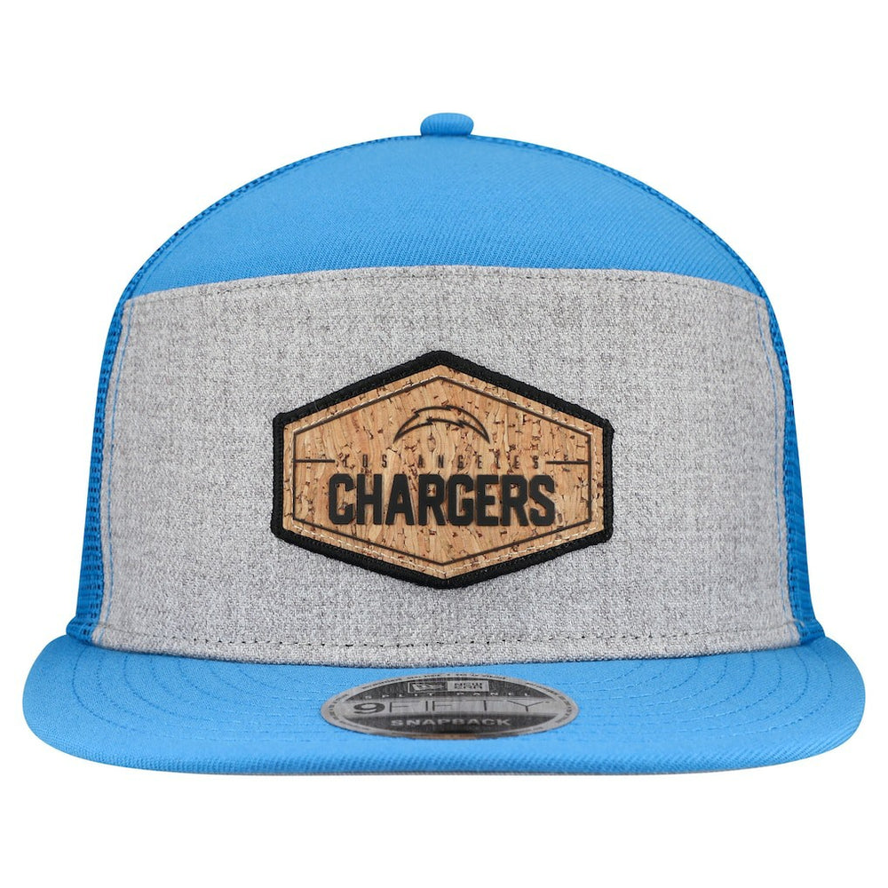 Los Angeles Chargers New Era Cork Split Panel 9FIFTY Trucker Snapback Hat Gray/Powder Blue