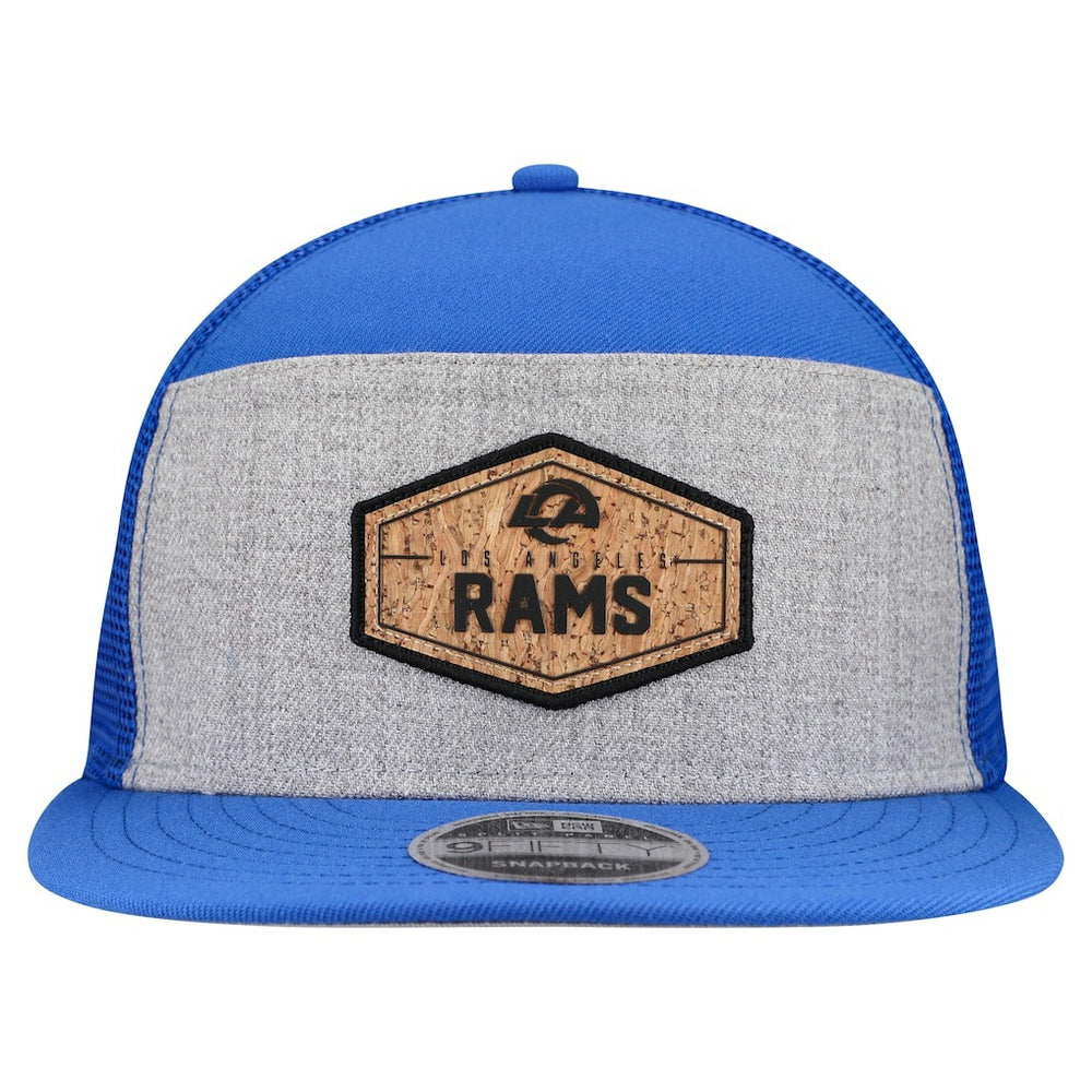 Los Angeles Rams New Era Cork Split Panel 9FIFTY Trucker Snapback Hat Gray/Royal