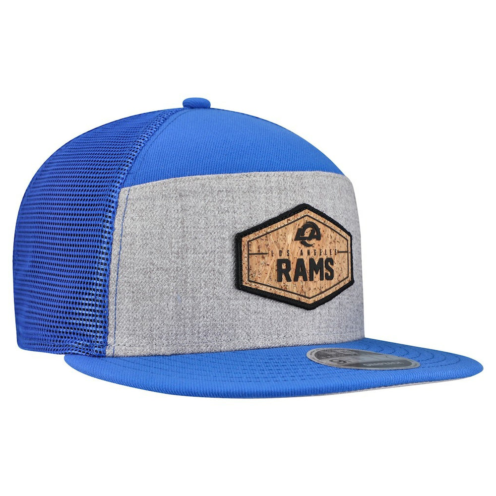 Los Angeles Rams New Era Cork Split Panel 9FIFTY Trucker Snapback Hat Gray/Royal