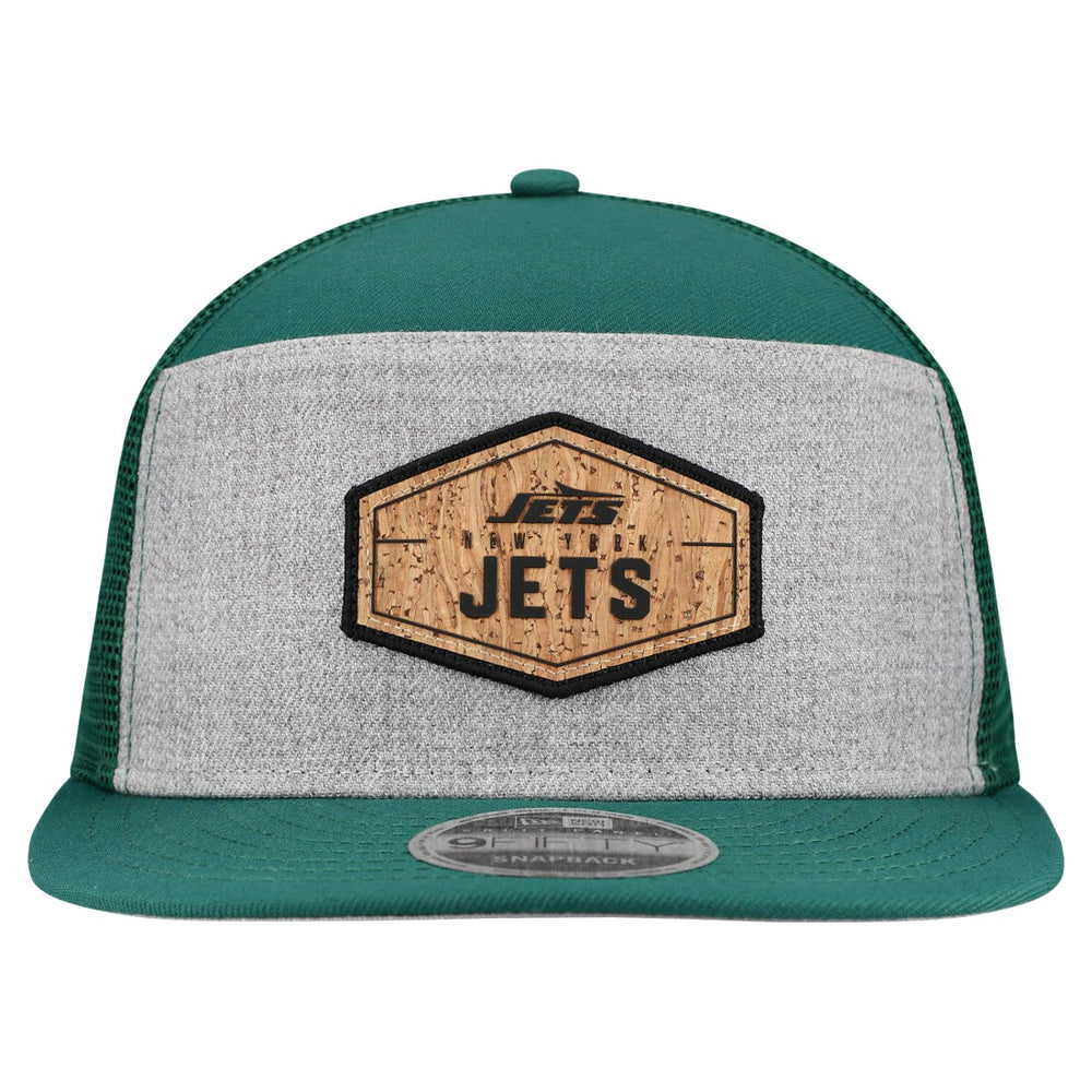 New York Jets New Era Cork Split Panel 9FIFTY Trucker Snapback Hat Gray/Green