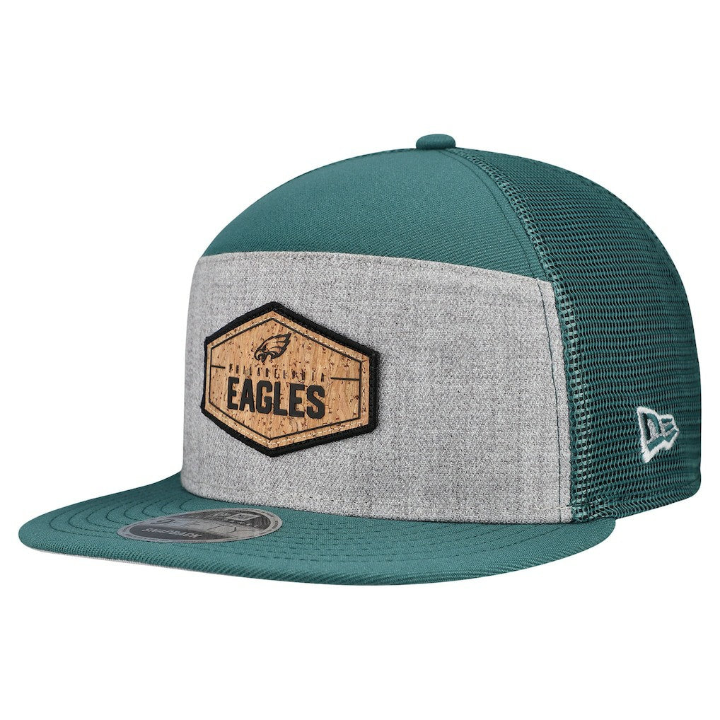 Philadelphia Eagles New Era Cork Split Panel 9FIFTY Trucker Snapback Hat Gray/Midnight Green