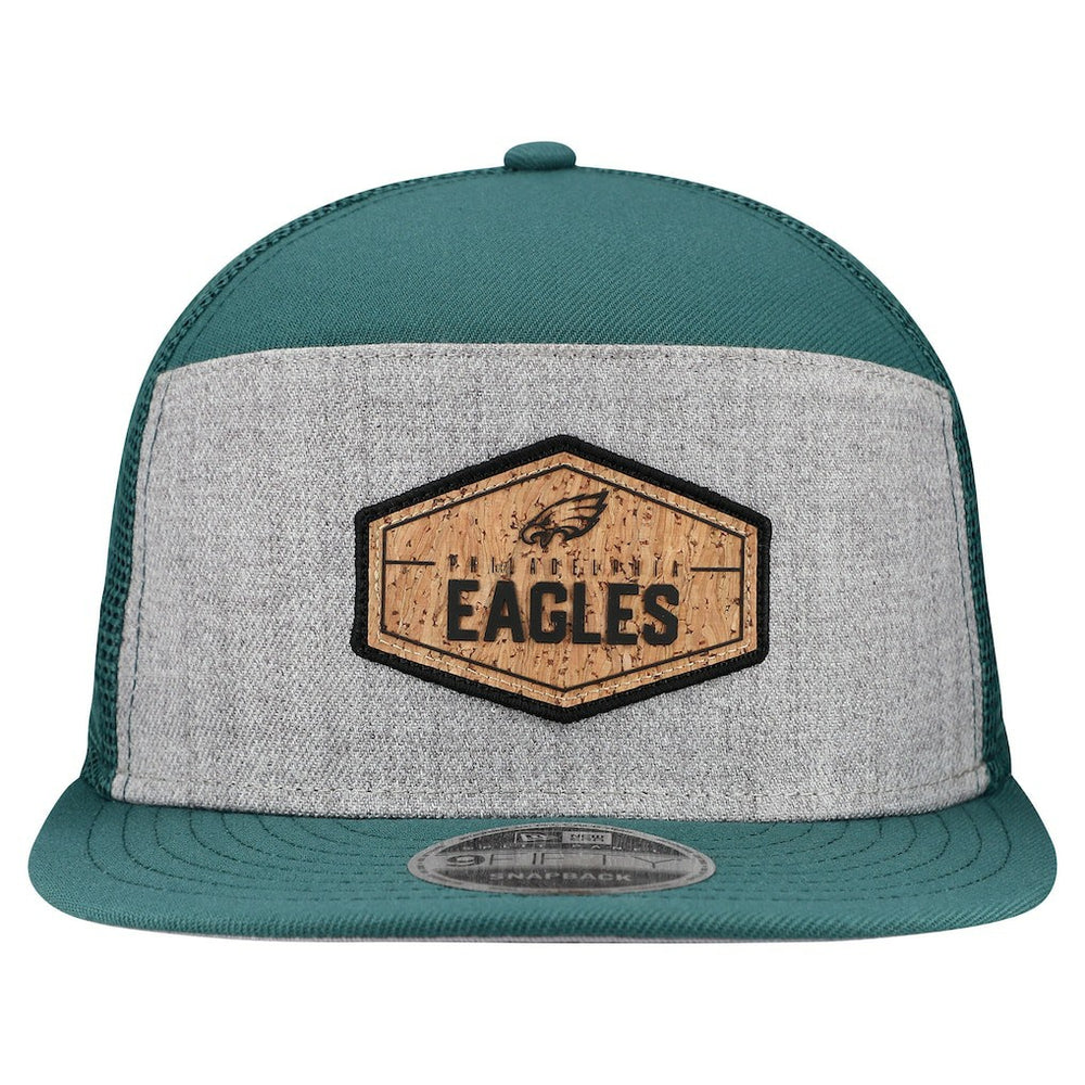 Philadelphia Eagles New Era Cork Split Panel 9FIFTY Trucker Snapback Hat Gray/Midnight Green