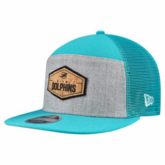 Miami Dolphins New Era Cork Split Panel 9FIFTY Trucker Snapback Hat Gray/Aqua