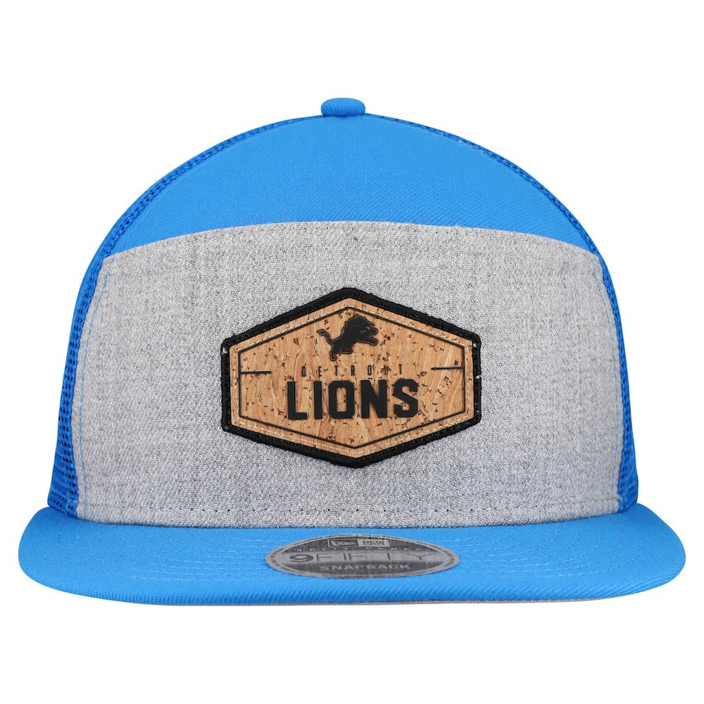 Detroit Lions New Era Cork Split Panel 9FIFTY Trucker Snapback Hat Gray/Blue