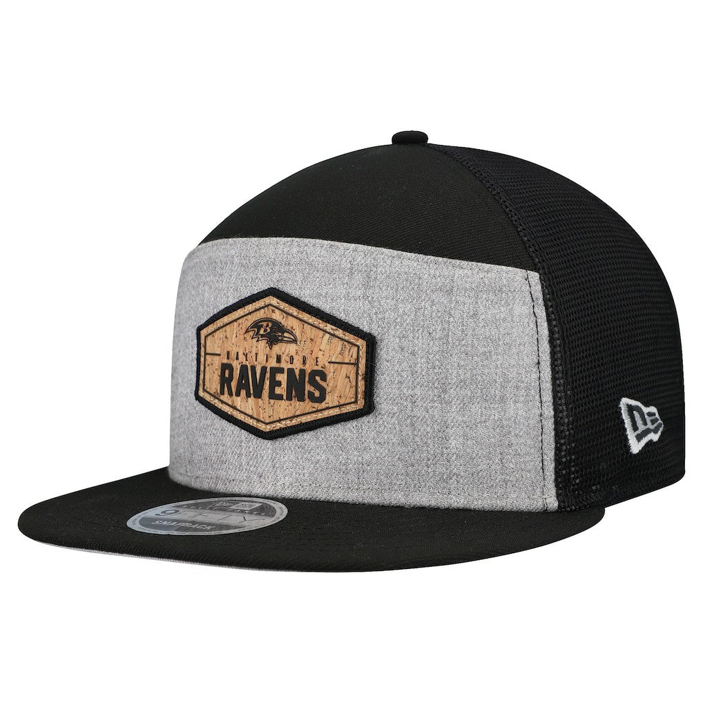 Baltimore Ravens New Era Cork Split Panel 9FIFTY Trucker Snapback Hat Gray/Black