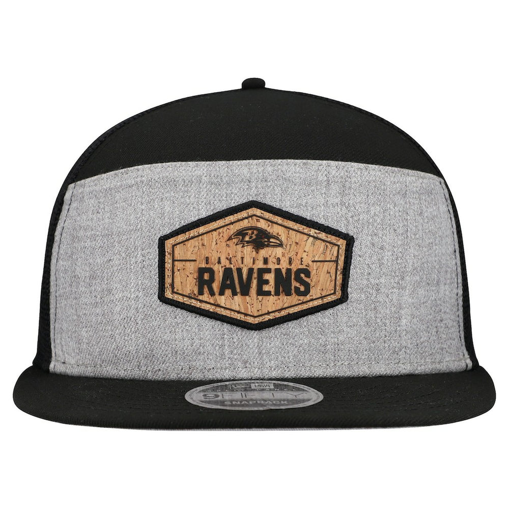 Baltimore Ravens New Era Cork Split Panel 9FIFTY Trucker Snapback Hat Gray/Black