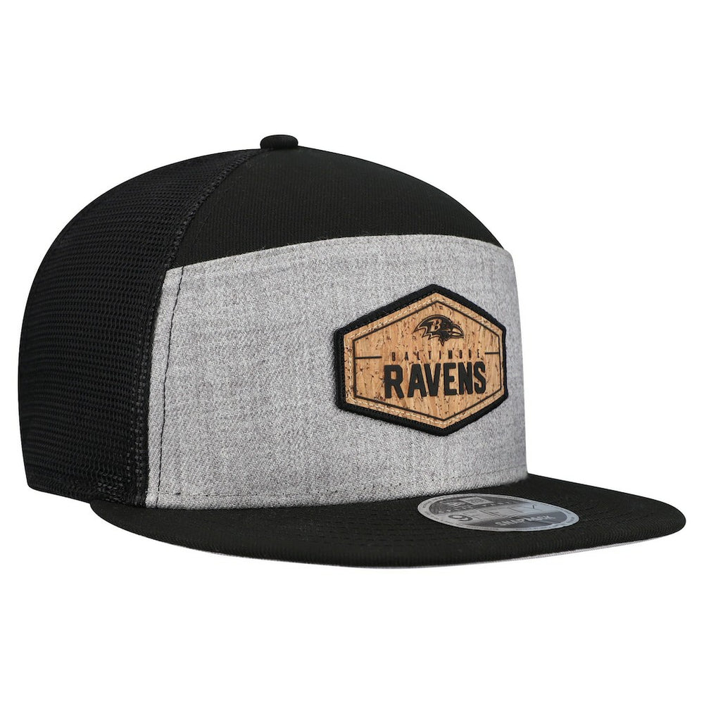 Baltimore Ravens New Era Cork Split Panel 9FIFTY Trucker Snapback Hat Gray/Black