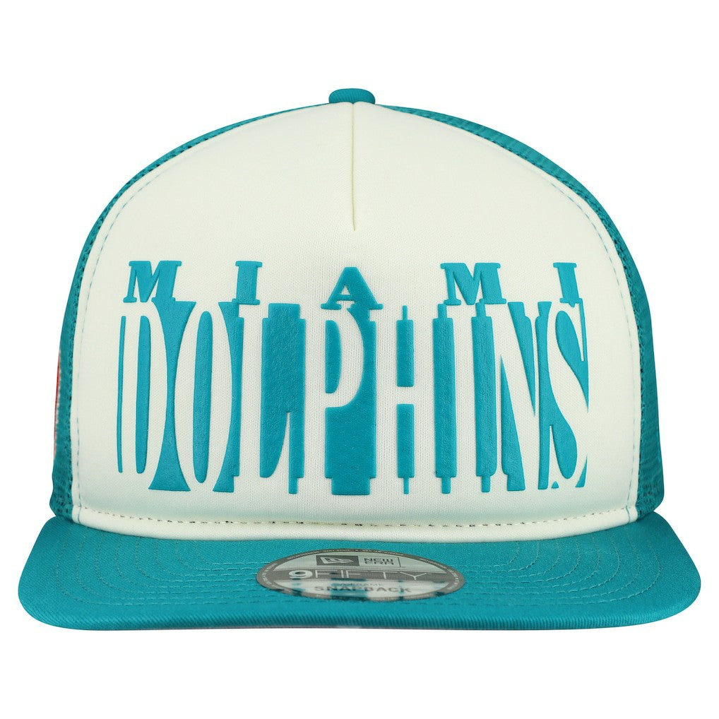 Miami Dolphins New Era Throwback Cutout A-Frame 9FIFTY Snapback Hat Cream/Aqua
