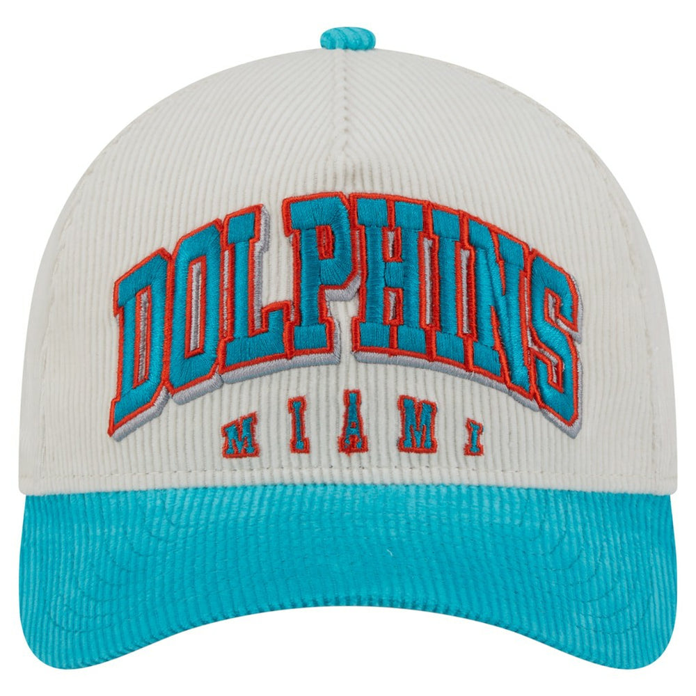 Miami Dolphins New Era Throwback Two-Tone Sided Corduroy 9FORTY A-Frame Adjustable Hat Cream/Aqua