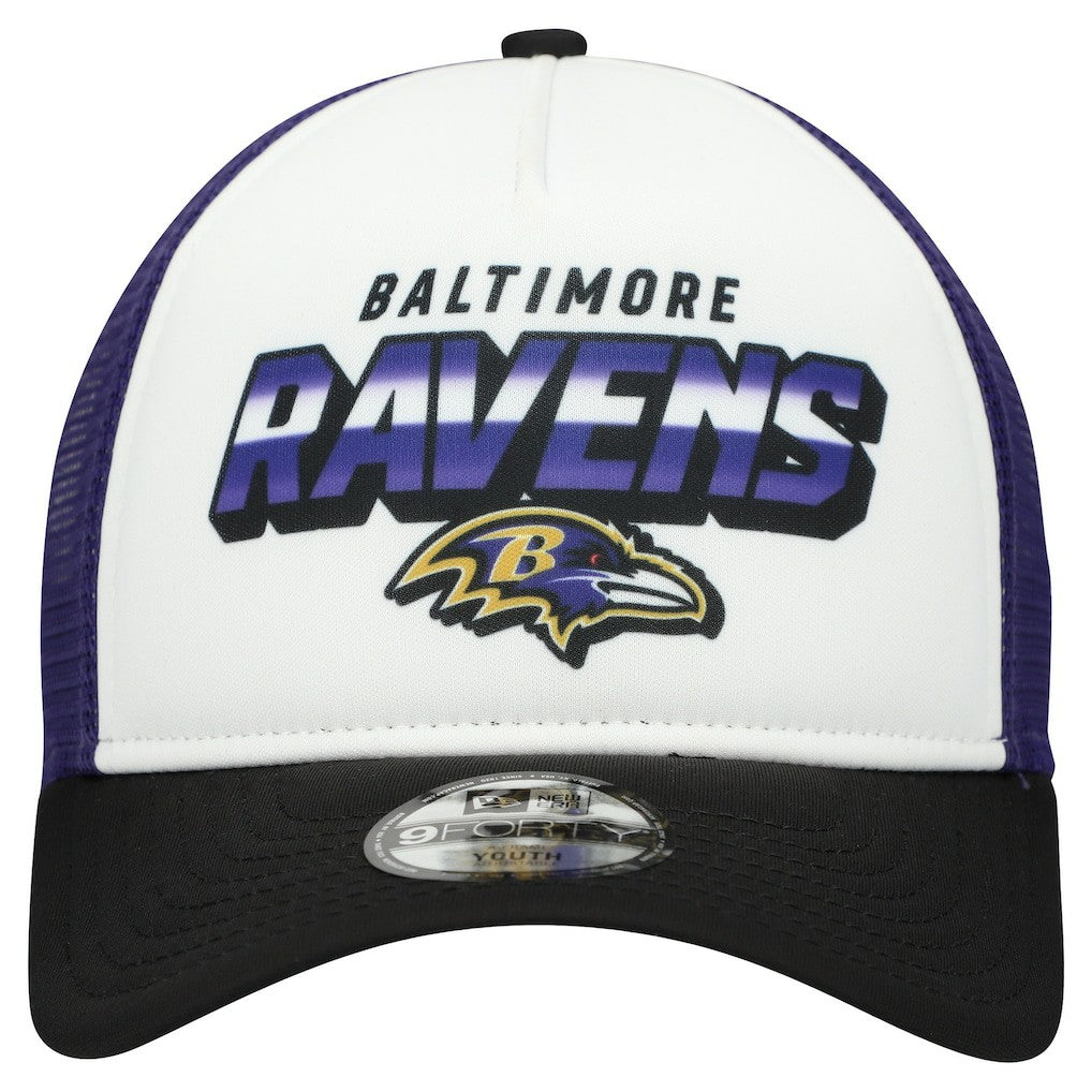Baltimore Ravens New Era Youth Streak 9FORTY A-Frame Adjustable Hat White/Black