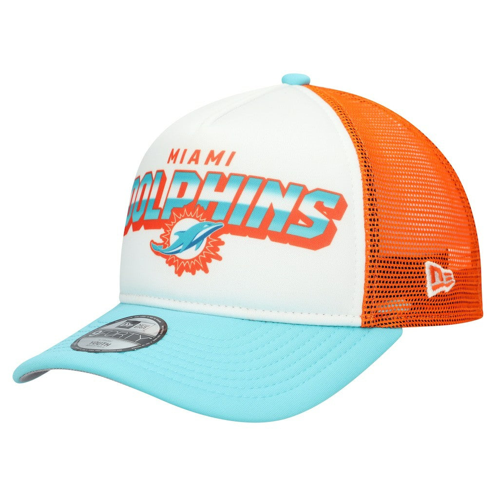 Miami Dolphins New Era Youth Streak 9FORTY A-Frame Adjustable Hat White/Aqua