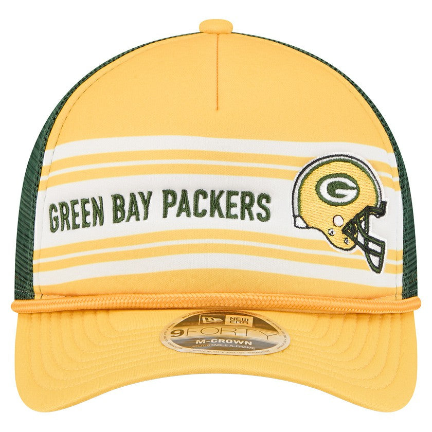Green Bay Packers New Era Linear A-Frame 9FORTY Adjustable Hat Gold