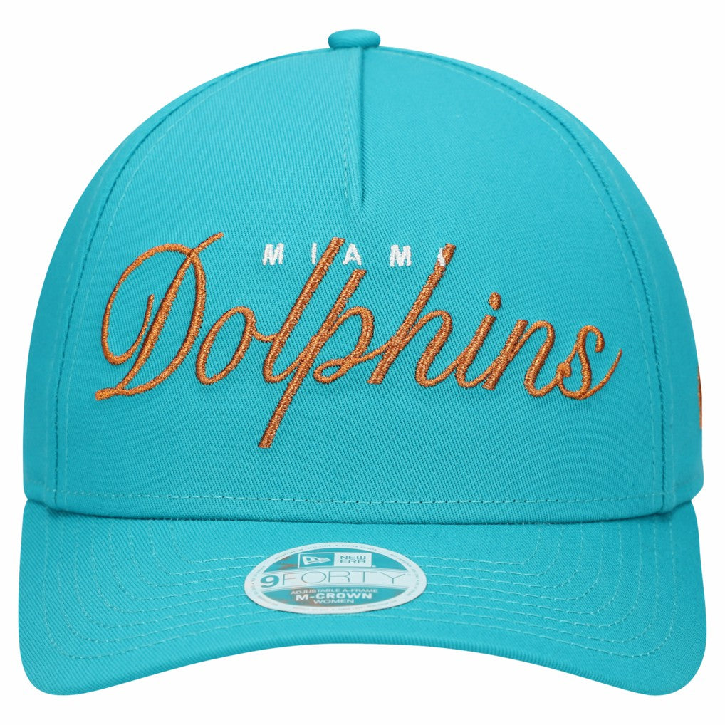 Miami Dolphins New Era Women's Metallic 9FORTY M-Crown A-Frame Adjustable Hat Aqua