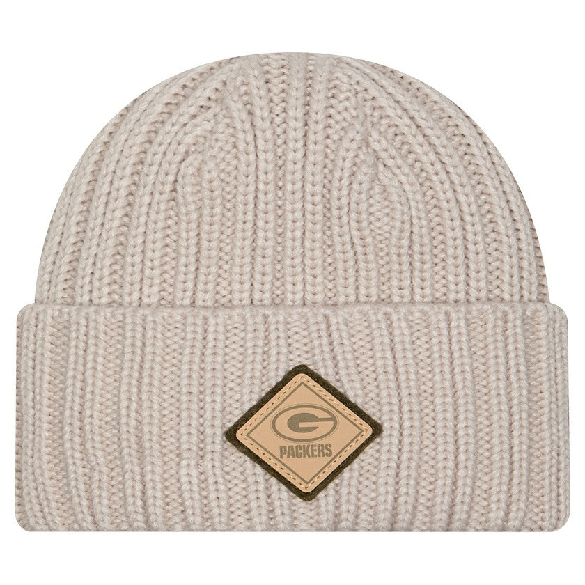Green Bay Packers New Era Logo Applique Cuffed Knit Hat Light Beige