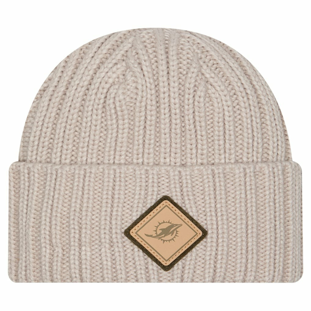 Miami Dolphins New Era Logo Applique Cuffed Knit Hat Light Beige