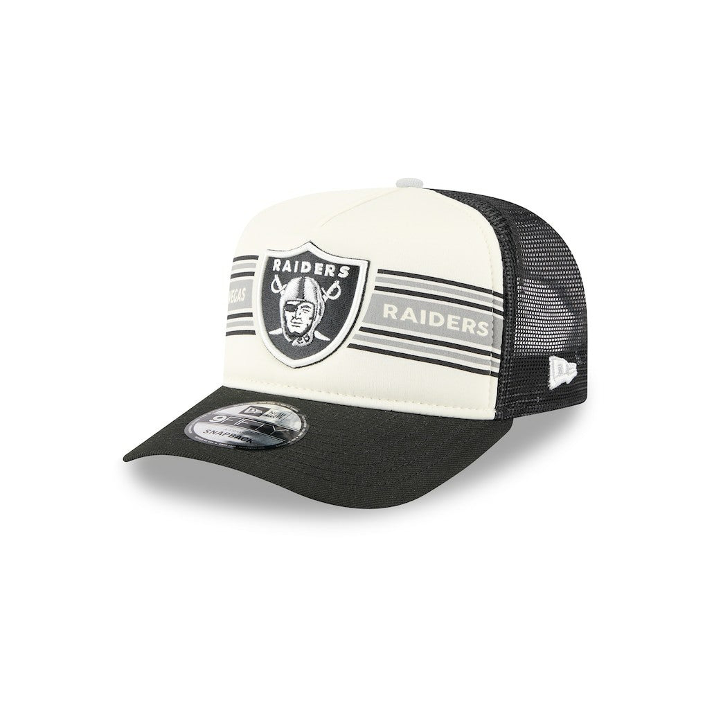 Las Vegas Raiders New Era Banner A-Frame 9FIFTY Trucker Snapback Hat Cream/Black