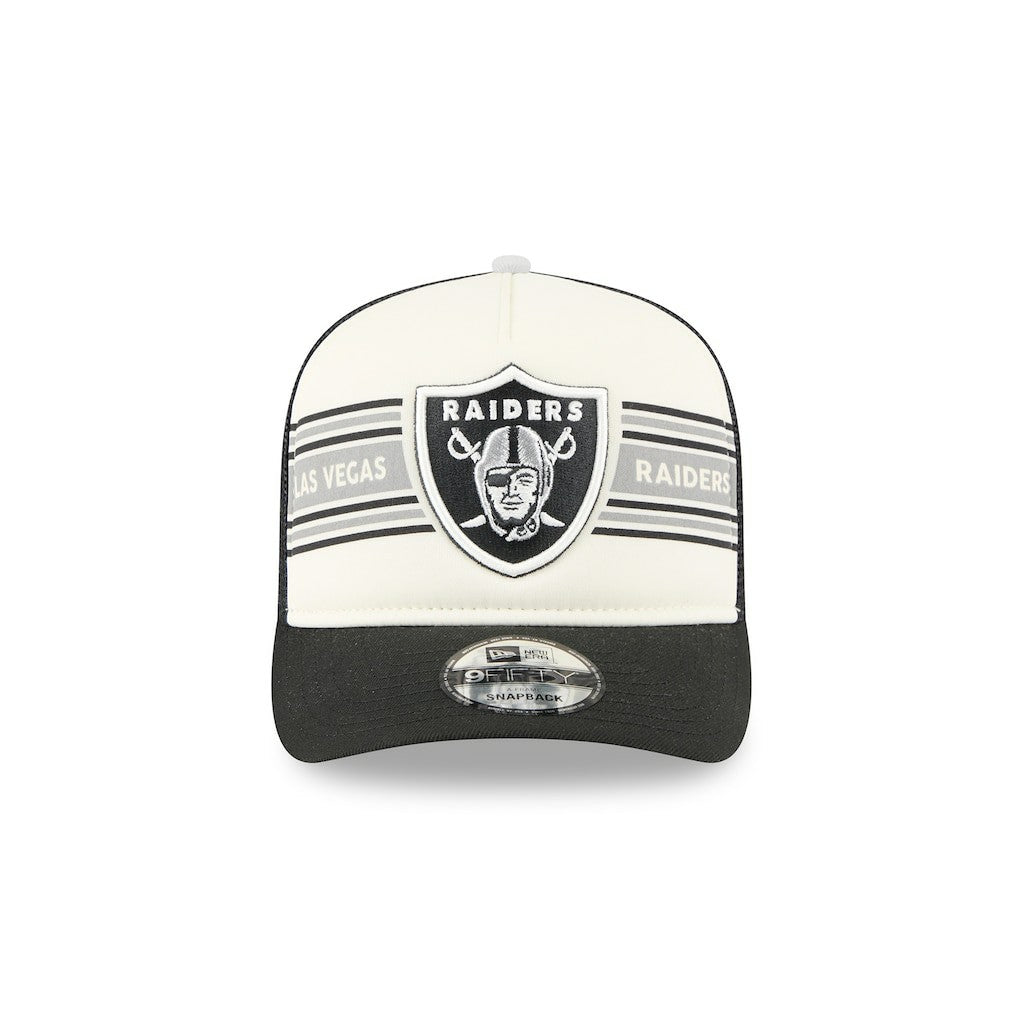 Las Vegas Raiders New Era Banner A-Frame 9FIFTY Trucker Snapback Hat Cream/Black
