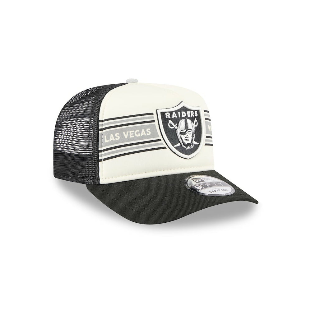 Las Vegas Raiders New Era Banner A-Frame 9FIFTY Trucker Snapback Hat Cream/Black