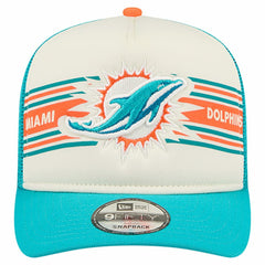 Miami Dolphins New Era Banner A-Frame 9FIFTY Trucker Snapback Hat Cream/Aqua