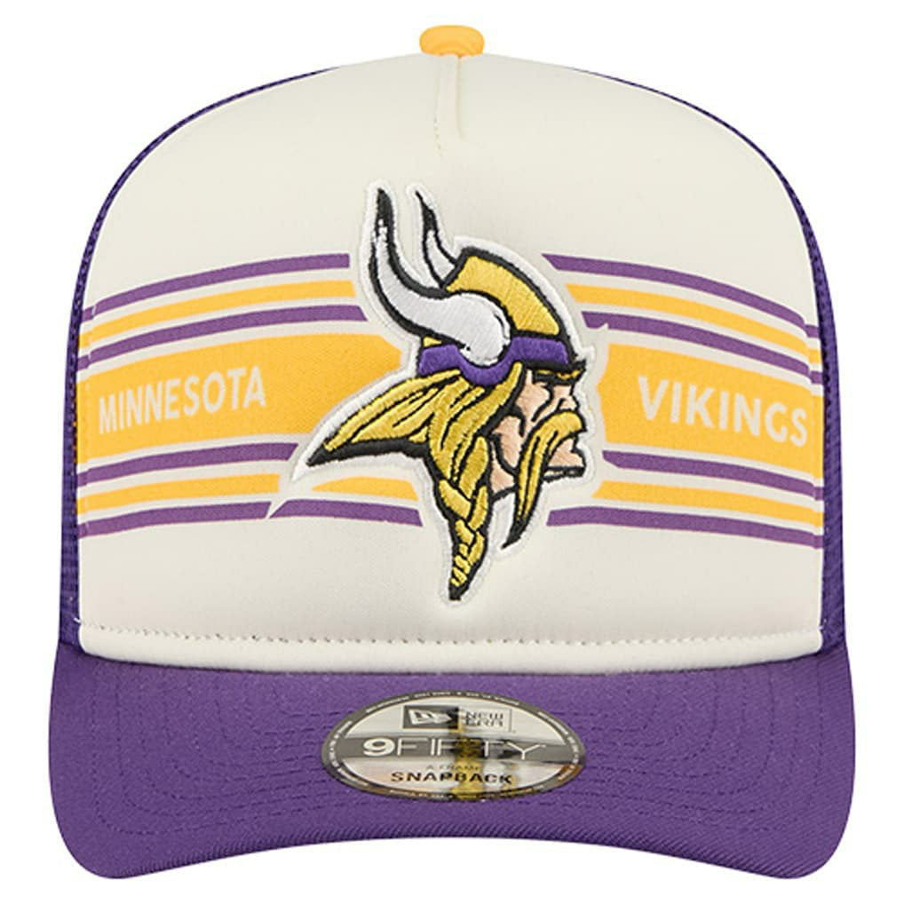 Minnesota Vikings New Era Banner A-Frame 9FIFTY Trucker Snapback Hat Cream/Purple