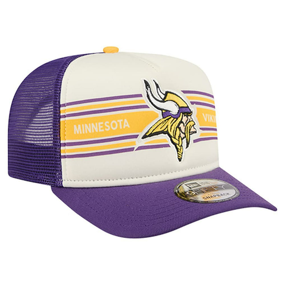 Minnesota Vikings New Era Banner A-Frame 9FIFTY Trucker Snapback Hat Cream/Purple