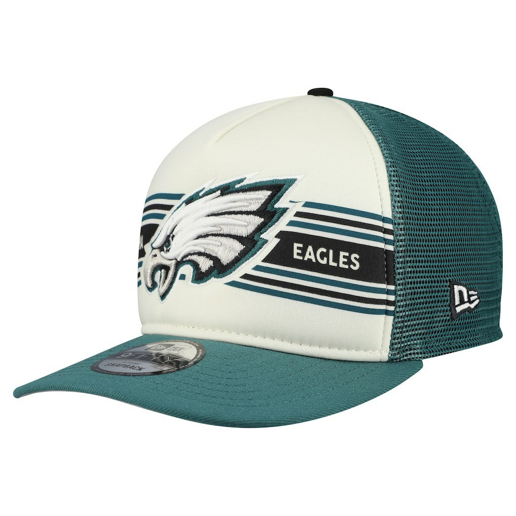 Philadelphia Eagles New Era Banner A-Frame 9FIFTY Snapback Hat Cream/Midnight Green