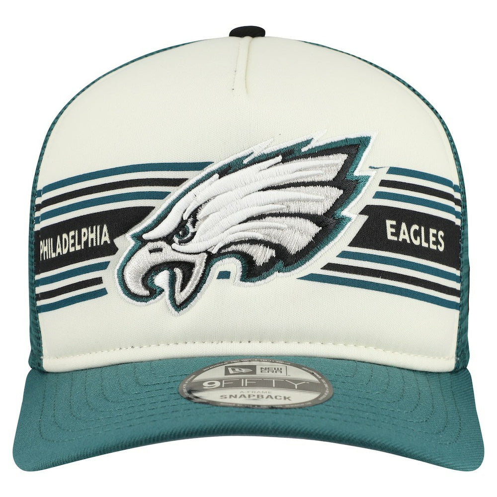 Philadelphia Eagles New Era Banner A-Frame 9FIFTY Snapback Hat Cream/Midnight Green