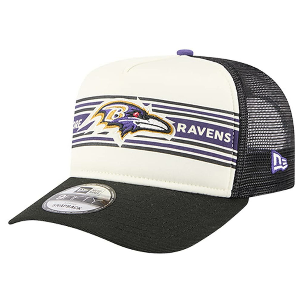 Baltimore Ravens New Era Banner A-Frame 9FIFTY Trucker Snapback Hat Cream/Black
