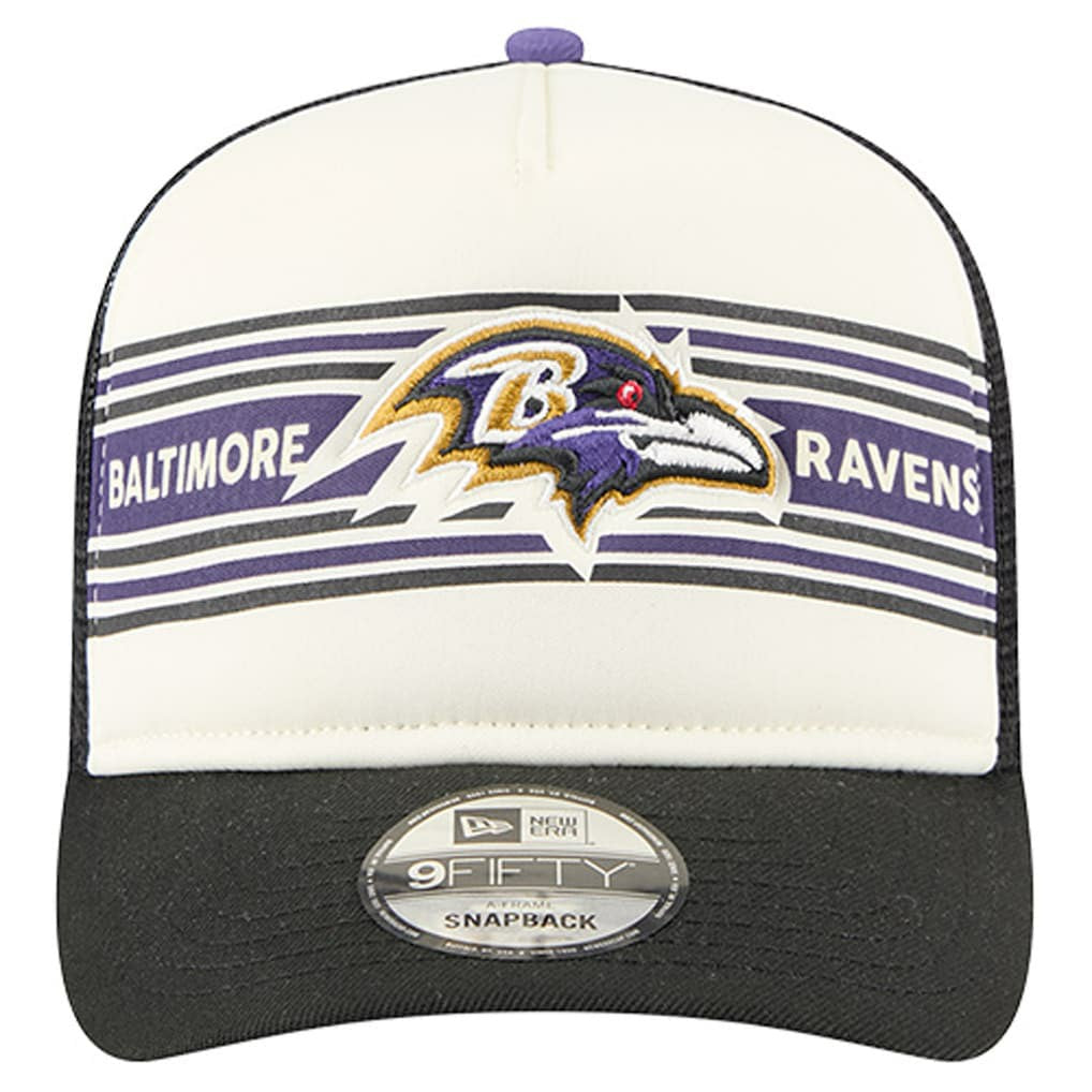 Baltimore Ravens New Era Banner A-Frame 9FIFTY Trucker Snapback Hat Cream/Black