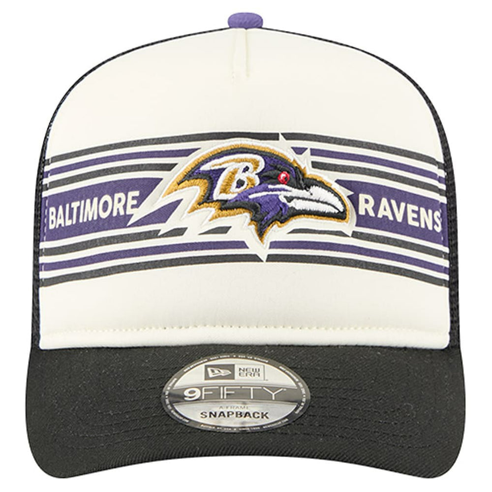 Baltimore Ravens New Era Banner A-Frame 9FIFTY Trucker Snapback Hat Cream/Black