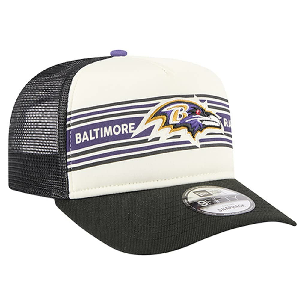 Baltimore Ravens New Era Banner A-Frame 9FIFTY Trucker Snapback Hat Cream/Black