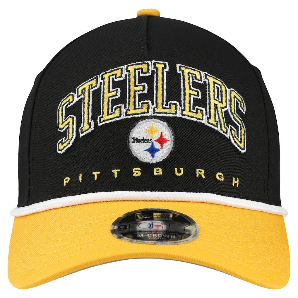 Pittsburgh Steelers New Era Youth Arch COOLERA 9FORTY A-Frame Adjustable Hat Black/Gold