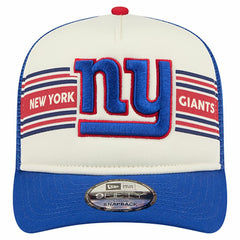 New York Giants New Era Youth Banner 9FIFTY A-Frame Adjustable Trucker Hat Cream/Royal