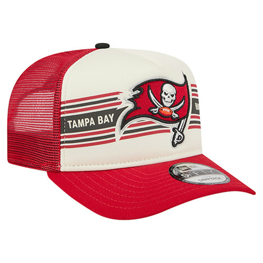 Tampa Bay Buccaneers New Era Youth Banner 9FIFTY A-Frame Adjustable Trucker Hat Cream/Red