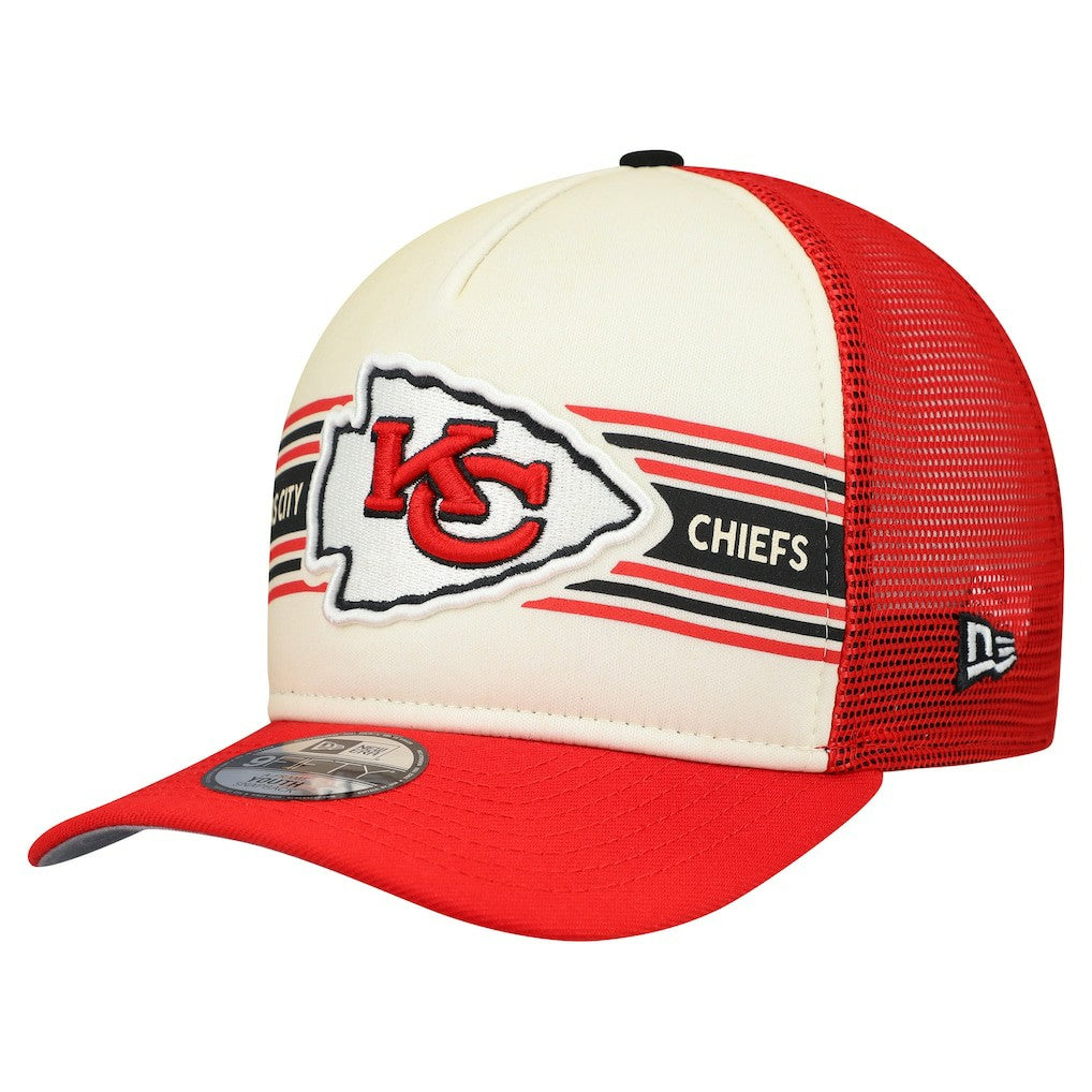 Kansas City Chiefs New Era Youth Banner 9FIFTY A-Frame Adjustable Trucker Hat Cream/Red