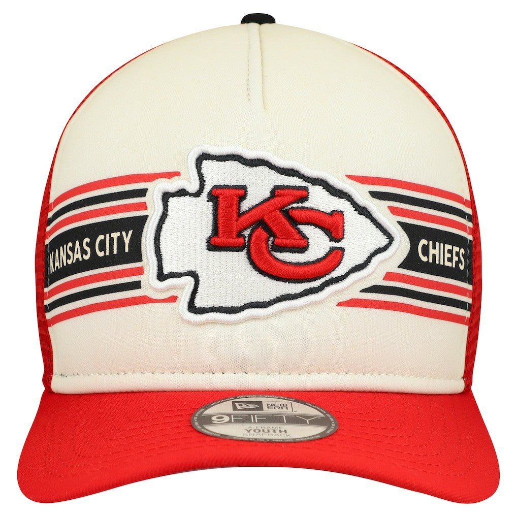 Kansas City Chiefs New Era Youth Banner 9FIFTY A-Frame Adjustable Trucker Hat Cream/Red