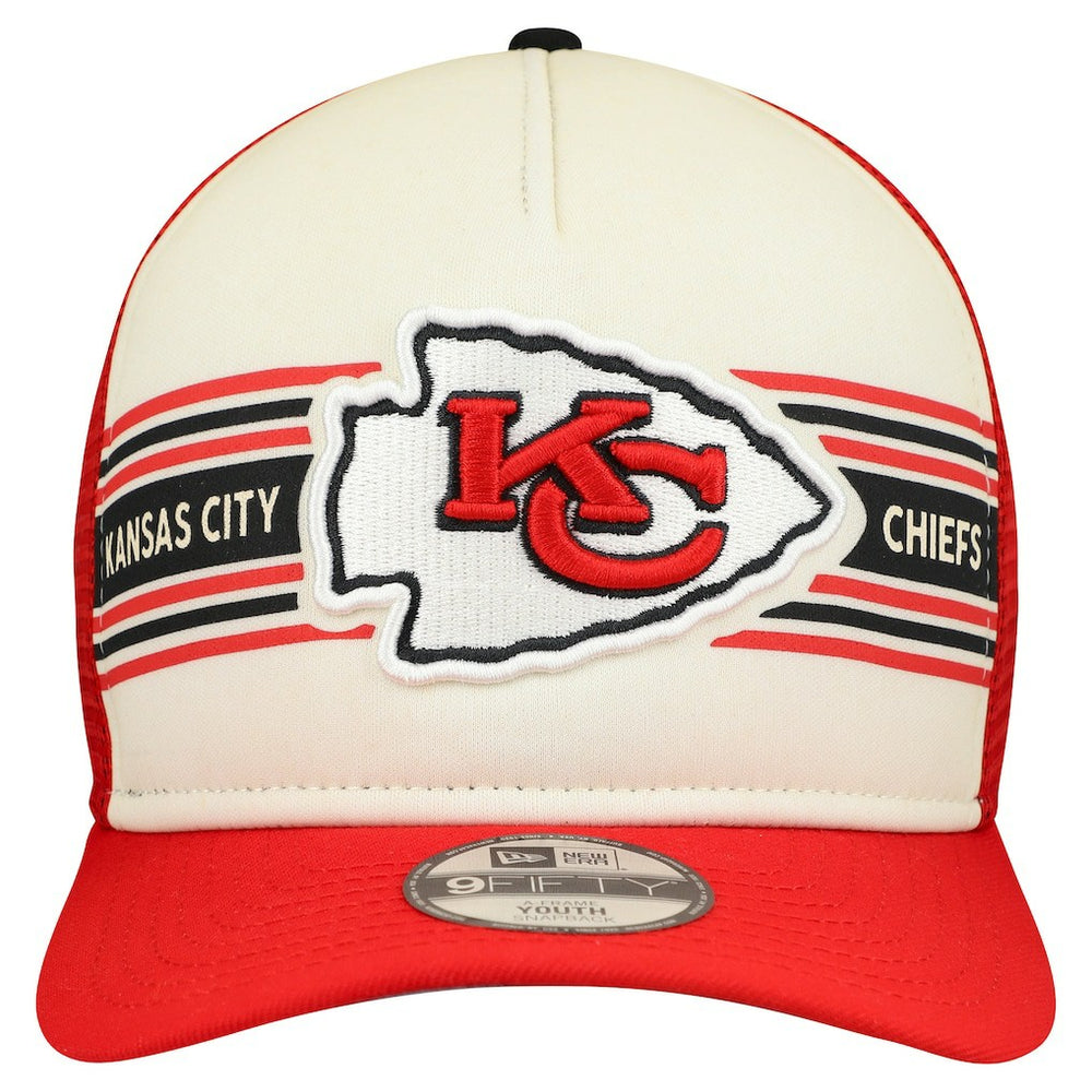 Kansas City Chiefs New Era Youth Banner 9FIFTY A-Frame Adjustable Trucker Hat Cream/Red